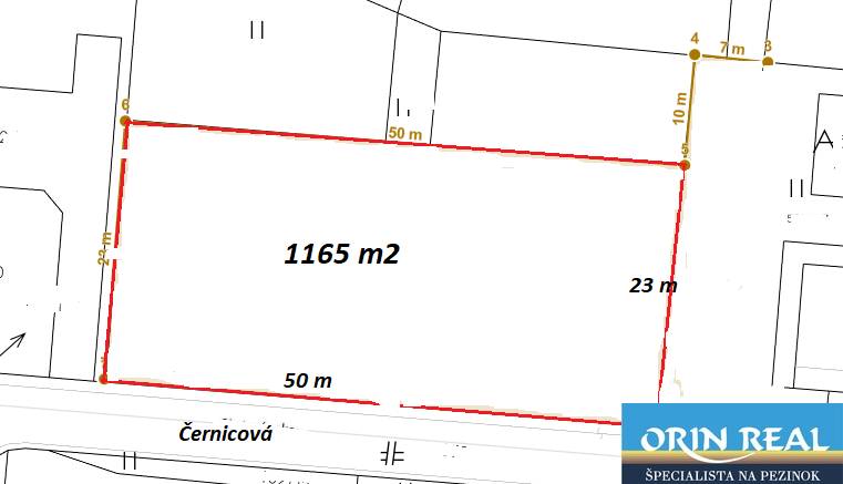 PREDAJ SP V LIMBACHU - 1165 m2 - Mapa pozemku na ulici Cintorínska, vhodný na bývanie, rozloha 1165 m².