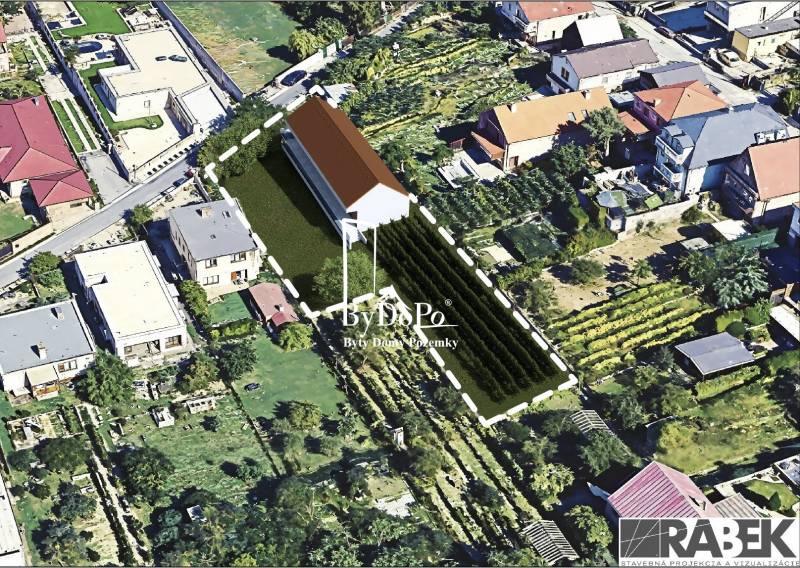 Pozemok na výstavbu rodinného domu, Narcisova ul., Nitra - Zobor - Pozemky na bývanie na Narcisovej ulici v Nitre s vizualizáciou budovy v záhrade.