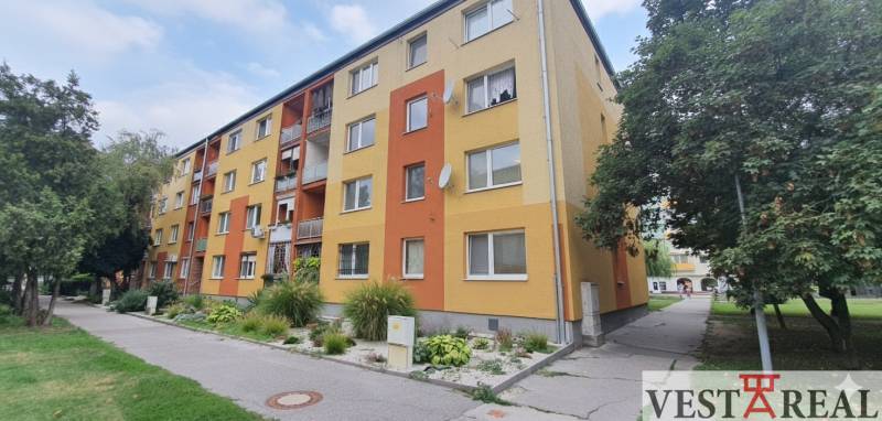 Na predaj: 2-izbový byt v centre mesta Galanta – časť Nová Doba - Bytový dom na ulici Nová Doba v Galante obklopený zeleňou a stromami.