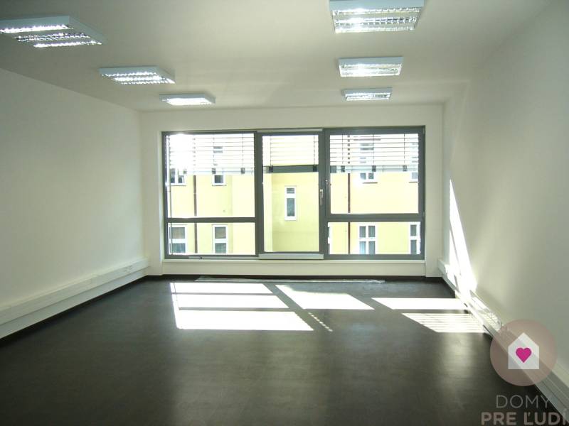 Krásny slnečný kancelársky priestor, BA Staré Mesto, Dunajská - Osvetlená kancelária s veľkým oknom a podlahou s dreveným dekorom.