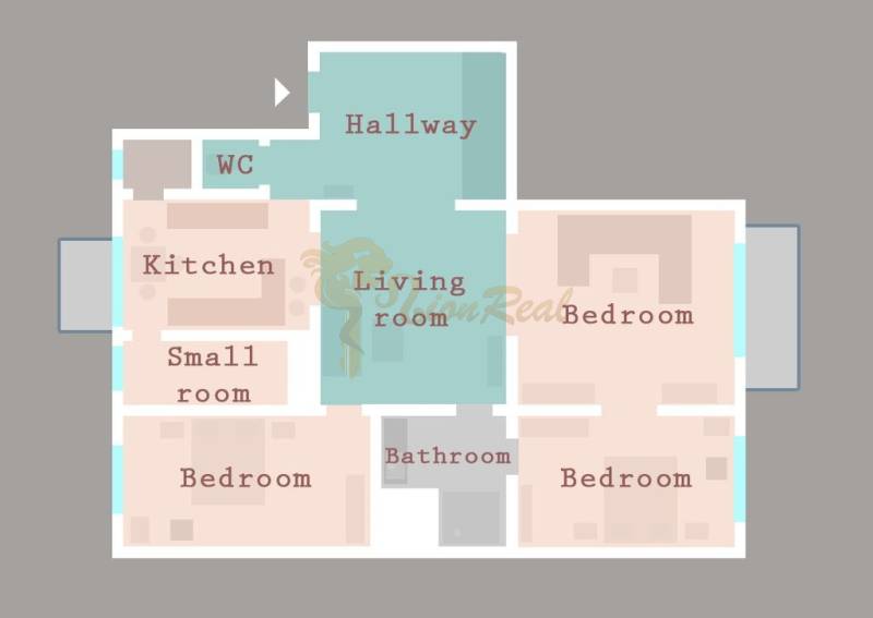 4-izb.byt v centre mesta, Obchodná ul., BA I - Staré Mesto, 2 x balkón - Pôdorys 4-izbového bytu s halou, obývacou izbou, kuchyňou a tromi spálňami.