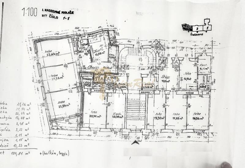 3,5 izb. byt v priamo centre Bratislavy na pešej zóne - Pôdorys bytu so štyrmi izbami a loggiou, Bratislava - Staré Mesto, Štetinová.