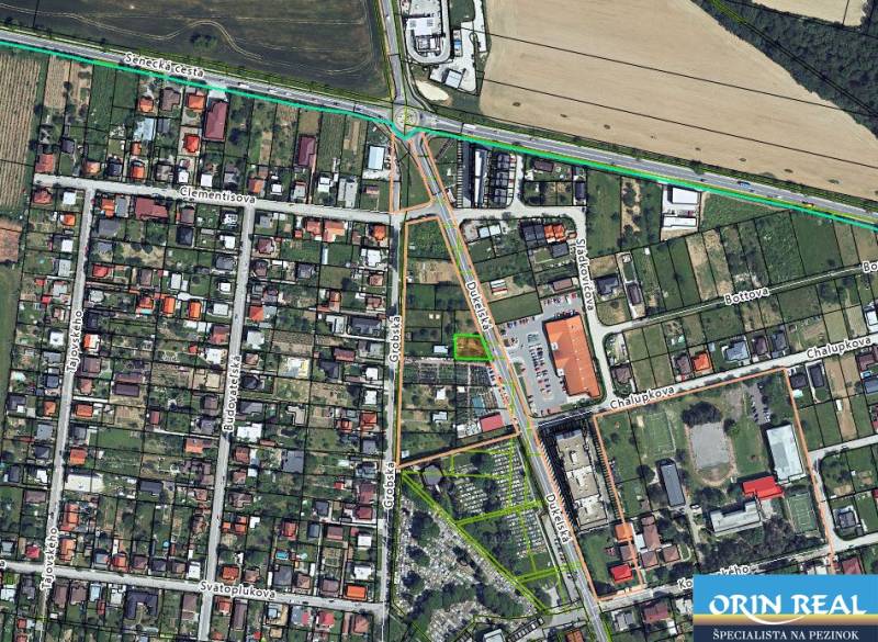 Na predaj pozemok na pohrebnicku činnosť Bernolákovo - Satelitná mapa pozemkov na predaj v Bernolákove na Dukelskej ulici.