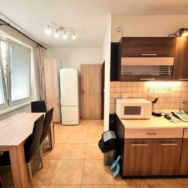 Pekný 2 izbový byt na prenájom - Malacky - Kuchyňa v 2-izbovom byte s jedálenským stolom a spotrebičmi.