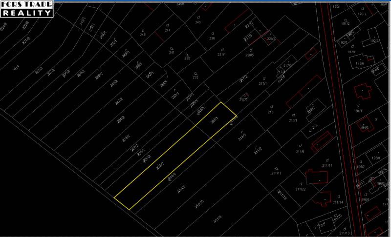 Predám pozemok v Mostovej - 2244m2  - Katastrálna mapa na ulici Orechová, pozemky na bývanie zvýraznené žltou farbou.