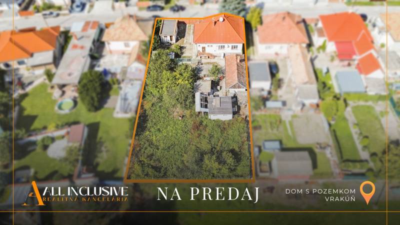 REZERVOVANÉ 3-IZBOVÝ RD NA PRIESTRANNOM POZEMKU, VRAKÚ - Rodinný dom vo Vrakúni s rozľahlým pozemkom plným zelene na predaj.