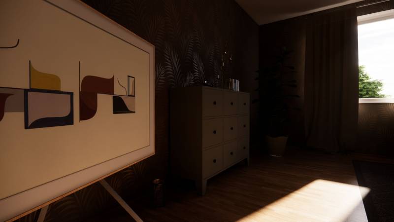 NA PREDAJ DVOJDOM (2× 3-IZBOVÉ DOMY), ZEMIANSKÁ OLČA - Interiér rodinného domu s umením na stene a podlahou s dreveným dekorom.