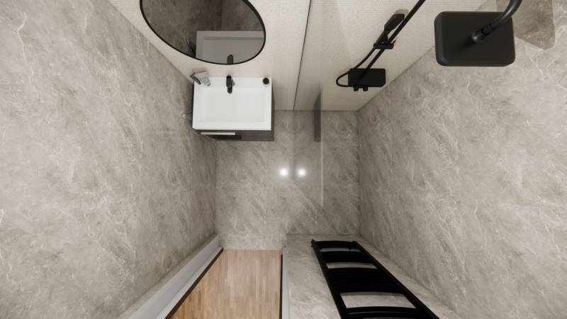 NA PREDAJ DVOJDOM (2× 3-IZBOVÉ DOMY), ZEMIANSKÁ OLČA - Kúpeľňa v rodinnom dome s moderným umývadlom a sprchou.