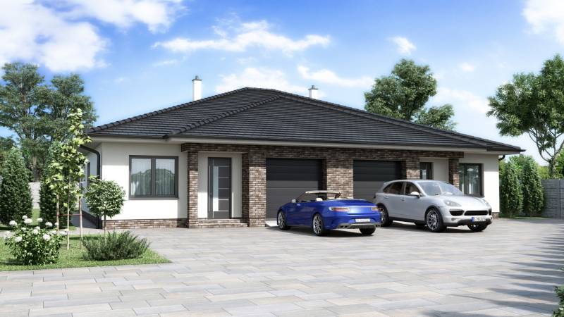 NA PREDAJ 4-IZB. ROD.DVOJDOM | FLORIDA PARK,DUN.STREDA - Rodinný dom na ulici Florida Villa Park v Dunajskej Strede s autami na dláždenej ploche.