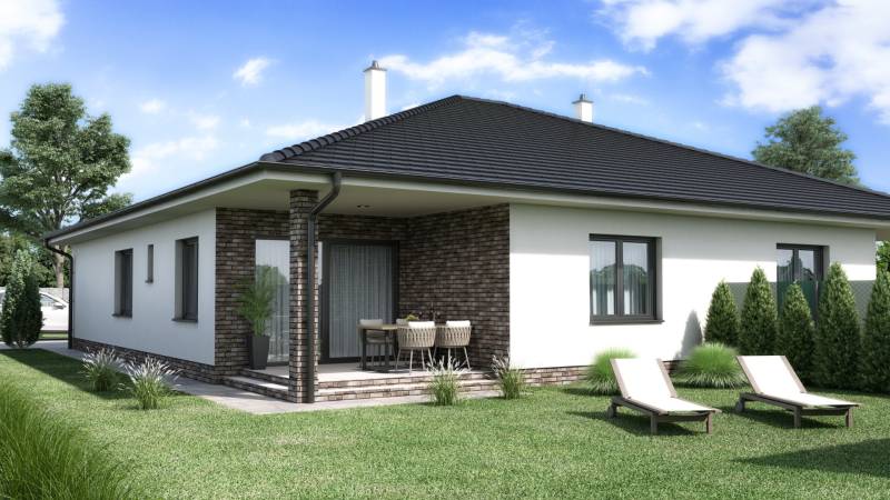 NA PREDAJ 4-IZB. ROD.DVOJDOM | FLORIDA PARK,DUN.STREDA - Rodinný dom na ulici Florida Villa Park v Dunajskej Strede so záhradným nábytkom a lehátkami.