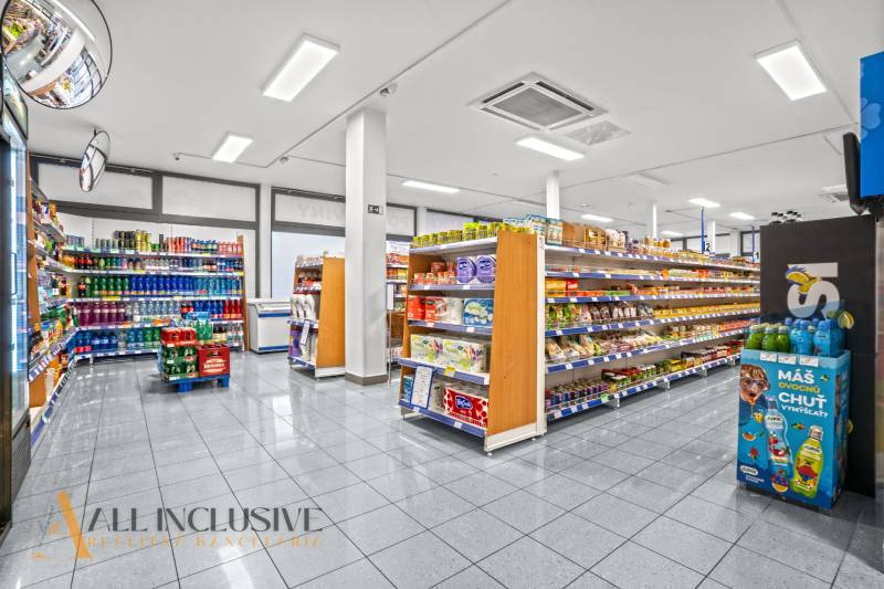 NA PRENÁJOM OBCHODNÝ PRIESTOR V DUNAJSKEJ STREDE - Obchodné priestory s regálmi a výrobkami, podlaha s dreveným dekorom.