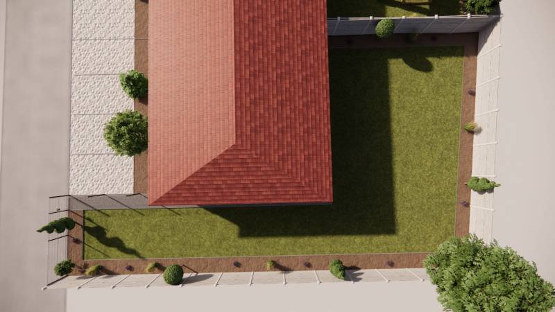 NA PREDAJ 3-IZBOVÝ RD (ČASŤ DVOJDOMU), ZEMIANSKA OLČA - Rodinný dom v Zemianskej Olči s červenou strechou a upravenou záhradou.