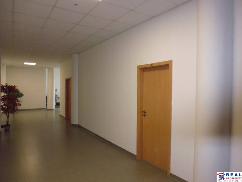 MASARYKOVA: Nebytové priestory 30 m2 - 3.posch., VÝŤAH, parkovanie - Chodba v kancelárii so svetlou podlahou, bielymi stenami a dverami z dreveného dekoru.
