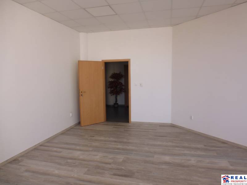 MASARYKOVA: Nebytové priestory 30 m2 - 3.posch., VÝŤAH, parkovanie - Kancelárie s podlahou s dreveným dekorom a otvorenými dverami.