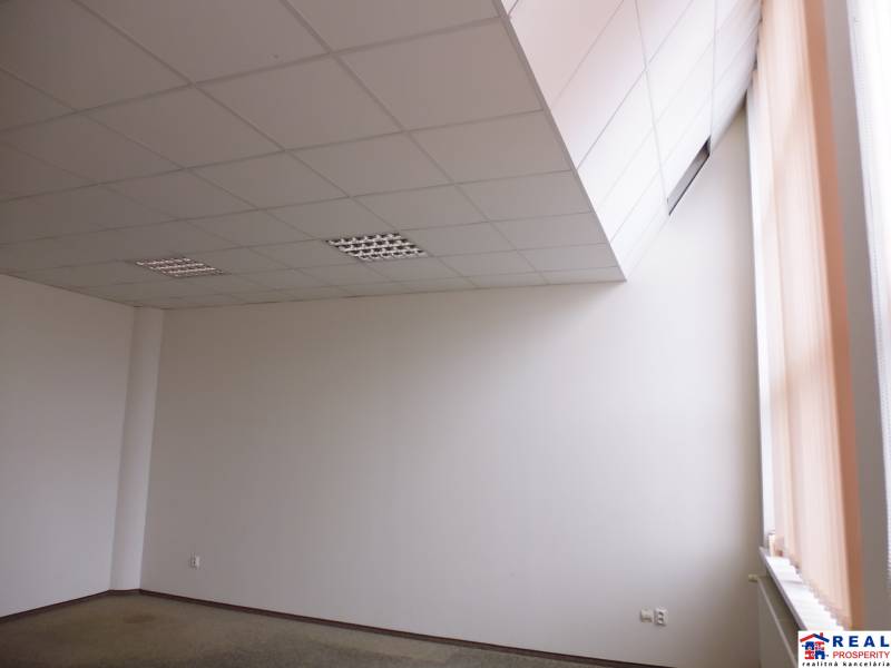 MASARYKOVA: Nebytové priestory 36 m2 - 3.posch., VÝŤAH, parkovanie - Priestranná kancelária s podlahou s dreveným dekorom a veľkým oknom, vhodná na prácu.