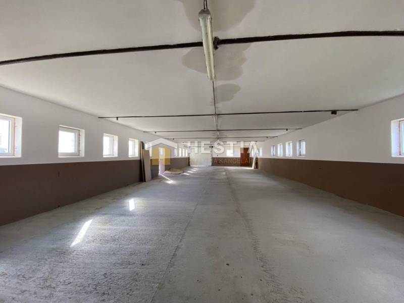 Na prenájom skladová hala, obec Rybky, okr. Senica - Priestranný interiér sklady a haly s oknami na oboch stranách, betónová podlaha.