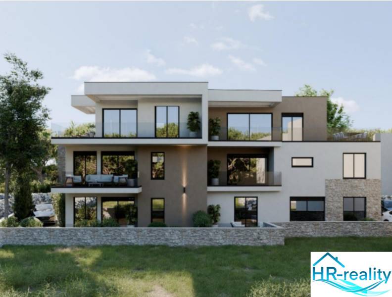 Murter(HR)-moderné byty v novostavbe od 280.000eur - Rekreačný apartmán v Murteri s modernou architektúrou a veľkými presklenými plochami.