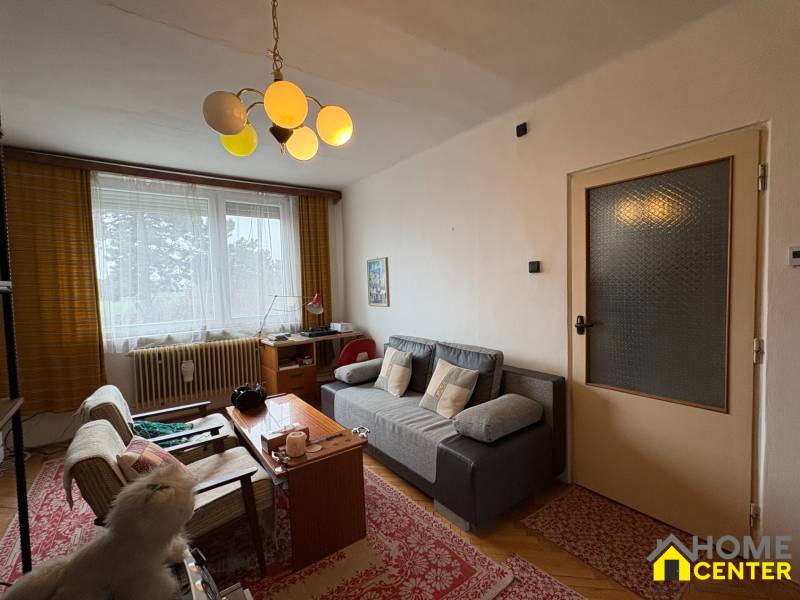 Exkluzívny PREDAJ 4 izbového rodinný domu s garážou, Zlatná na Ostrove - Obývacia izba v rodinnom dome s pohovkou, stolom a retro lustrom.