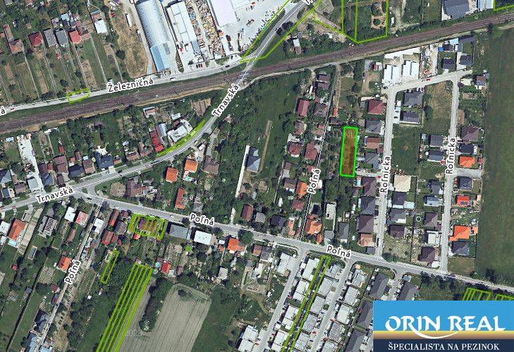 Na predaj stavebný pozemok na RD v Bernolákove 802m2 - Letecký pohľad na pozemky na bývanie v oblasti ulice Polná, Bernolákovo.