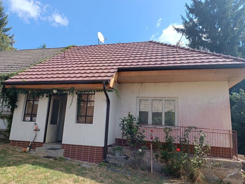 Hospodárska usadlosť s 3,6 hektárovým pozemkom na samote Nová Baňa - Rodinný dom so šikmou strechou; satelitná parabola; prístrešok s popínavou vegetáciou.