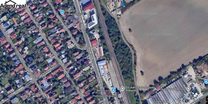 Predáme stavebný pozemok v Bratislave - Podunajské Biskupice - Letecký pohľad na Podunajské Biskupice, ulica Dvojkrížna, typ pozemkov - komerčné.