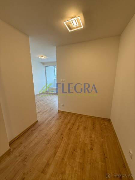 Na predaj 1,5-izbový byt v novostavbe GREENSIDE Trebišov - Chodba v 1-izbovom byte s podlahou s dreveným dekorom a moderným svietidlom.