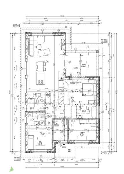 PRIESTRANNÁ 4-IZBOVÁ NOVOSTAVBA 167.38m²- BUNGALOV NA POZEMKU AŽ 702m² - Pôdorys Rodinného domu v Pavliciach s detailmi izieb a rozmiestnením nábytku.