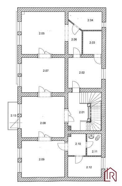 Reprezentatívne priestory na prenájom, Mlynská, Košice - Staré mesto - Pôdorys kancelárií s rôznymi miestnosťami, vrátane sociálneho zariadenia.