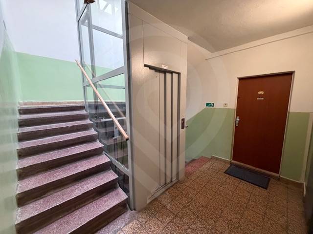 Predaj 3.izbového bytu v Ružinove v obkolesené borovicového lesíka - V bytovom dome sa nachádzajú schody, výťah a dvere 3-izbového bytu.