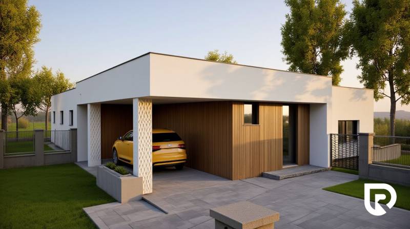 Laprovensalia.sk | Moderný 4-izbový bungalov | Chorvátsky Grob - Rodinný dom na Jadranskej ulici v Chorvátskom Grobe s prístreškom pre auto.