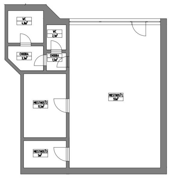 NA PREDAJ OBCH.PRIESTOR, BRATISLAVA–VRAKUŇA (PENTAGON) - Pôdorys obchodných priestorov s miestnosťami, chodbami a WC.