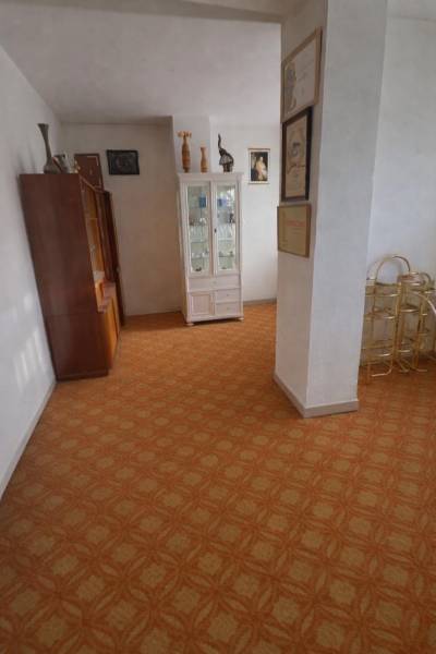 Bývajte vo svojom : dom a  pozemok 690 m², Veľké Ripňany 77.000,-EUR - Interiér rodinného domu s vitrínou a kobercovou podlahou, dekoráciami a obrazmi na stenách.