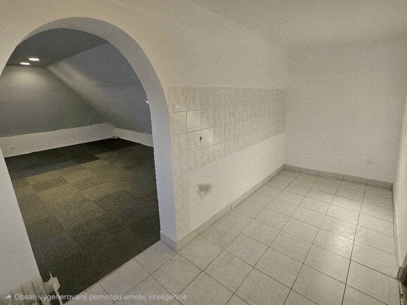 PRENÁJOM OBCHODNÉHO PRIESTORU 120m2/ DUBNIČKA- TRŽNICA - Interiér obchodných priestorov s klenutým prechodom a kombinovanými podlahami.