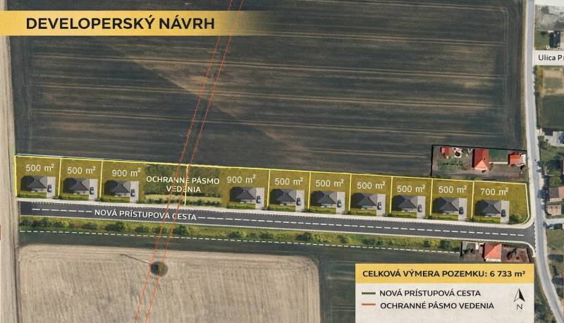 INVESTIČNÝ POZEMOK 6733 m² NA RD – SOKOLOVCE (okres Piešťany) - Developerský návrh pozemkov - bývanie v Sokolovciach so siedmimi parcelami rôznych veľkostí.