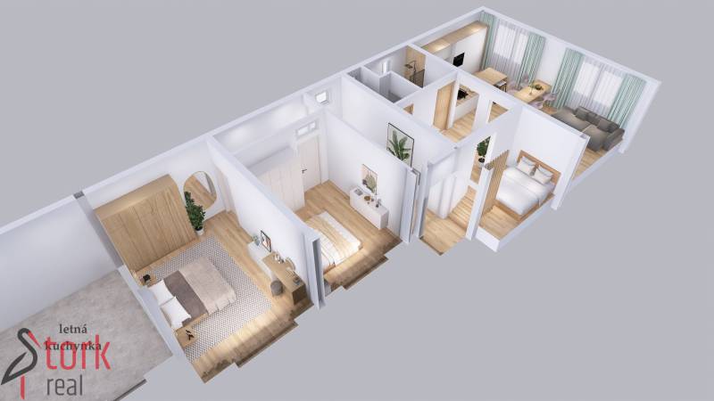 TOP - Rodinný dom s veľkým pozemkom - Dolný Hričov - Bytový plán s izbou, kuchyňou a letnou kuchynkou, v Rodinnom dome.