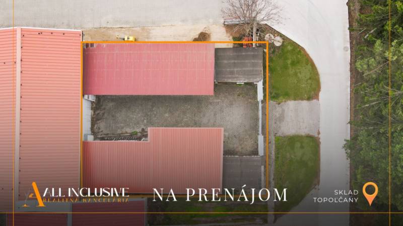PRAKTICKÉ SKLADOVÉ PRIESTORY  | DOPRAVNÁ | TOPOĽČANY - Letecká snímka skladu na ulici Dopravná, priestor na prenájom v Topoľčanoch.