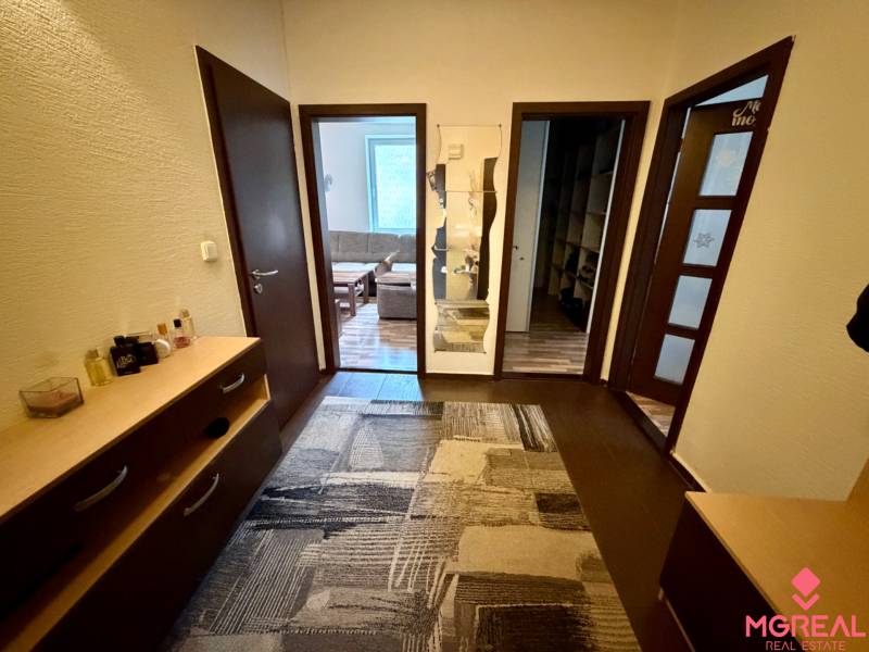 3 izbový byt  Topoľčany blízko centra - Vstupná hala 3-izbového bytu s podlahou s dreveným dekorom a koberec.