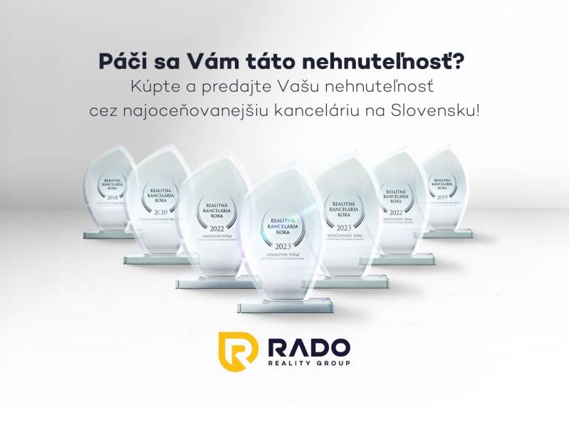 REZERVOVANÉ I Posledný investičný krásny 2-izbový byt | 62 m² | - Ocenenia pre realitnú kanceláriu sú zobrazené s logom RADO Reality Group.
