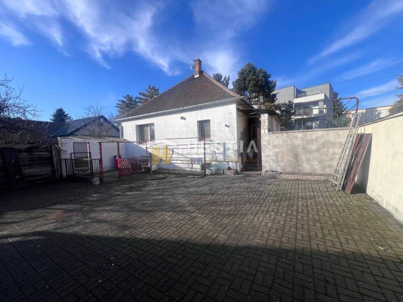 Na predaj rodinný dom, gastro prevádzka – Senica, Robotnícka ulica - Dvorný exteriér s betónovou dlažbou a rodinným domom v meste Senica, predstavený ako gastro priestory.