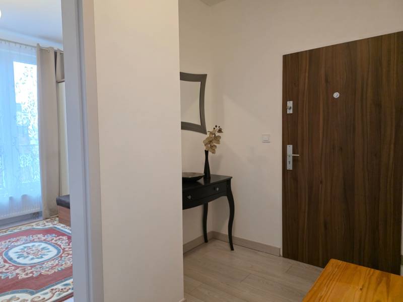 PRENÁJOM - 3 izbový byt v novostavbe - Nitra, blízko centra - Vstupná hala v 3-izbovom byte s podlahou s dreveným dekorom a drevenými dverami.