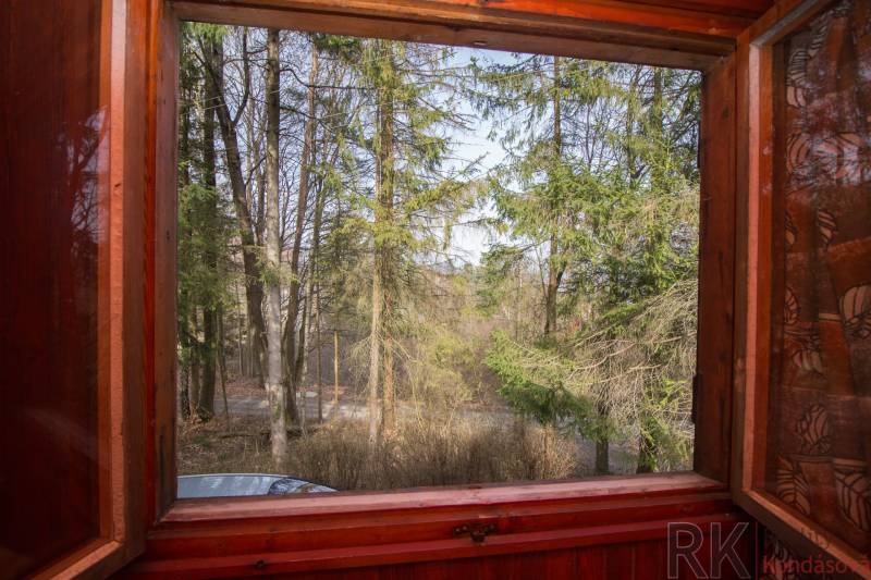 Chata na Domaši, Holčíkovce, Poľany-Monika - Výhľad z okna na lesy na rekreačných pozemkoch v Holčíkovciach.