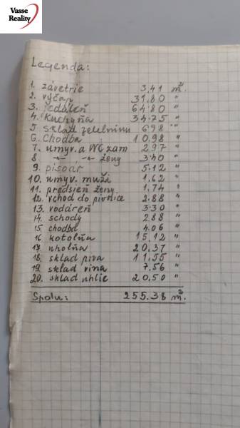  Podnikateľská príležitosť v obci Búč . - Ručne písaná tabuľka s rozlohou miestností gastro priestorov. Celková plocha: 255,38 m².