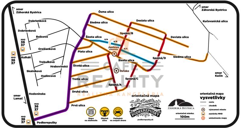 Na predaj pozemok so stav. povolením, Bratislava, Záhorská Bystrica - Orientačná mapa ulíc v Bratislave - Záhorskej Bystrici, časť Podkerepušky.