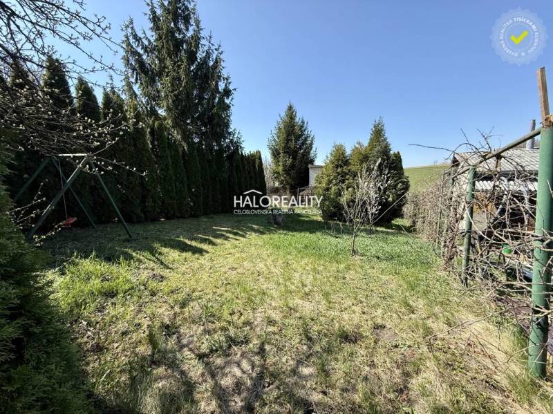 Predaj, záhradná chata Rimavská Sobota, Tormáš - EXK... - Záhrady v Rimavskej Sobote obklopujú ihličnany a upravený trávnik pod modrou oblohou.