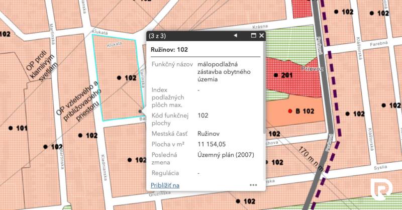 Exkluzívny stavebný pozemok so stavbou Ružinov Prievoz 760 m²  - Mapa územného plánu Bratislava - Ružinov, Varínska, zobrazujúca malopodlažnú zástavbu obytného územia.