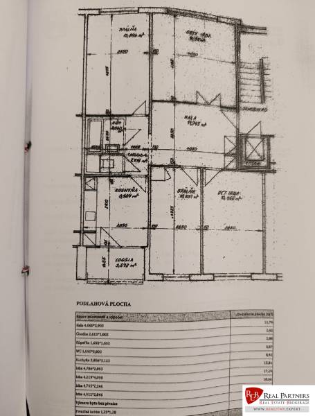 Predaj 4-izbového bytu na začiatku Petržalky Bratislava V - Pôdorys 4-izbového bytu s rozložením miestností a tabuľkou podlahovej plochy.