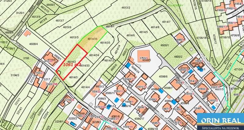 ATRAKTÍVNÝ SP VO SVATOM JURE 1088 m2 - Katastrálna mapa na ulici Zuby pre pozemky - bývanie v meste Svätý Jur.