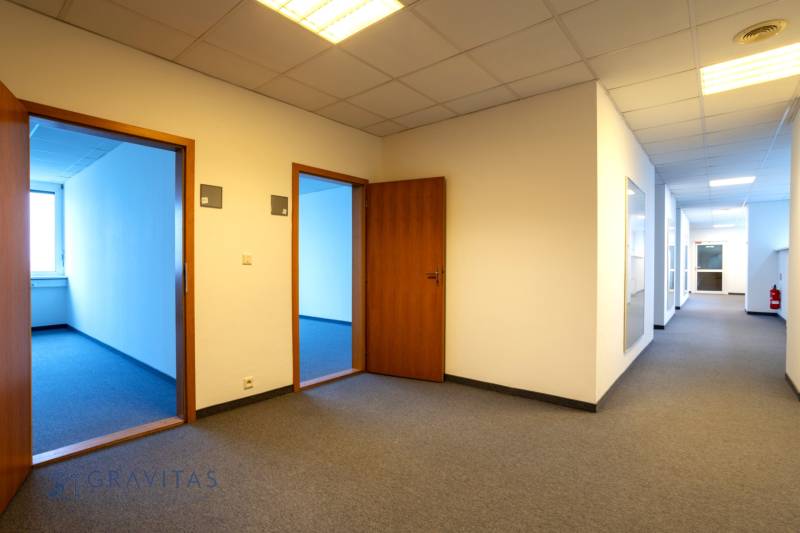 Kancelárie na prenájom - od 20m2 | Jarabinková ulica - Kancelárie s bielymi stenami a dverami, koberec na podlahe, jednoduchý interiér.
