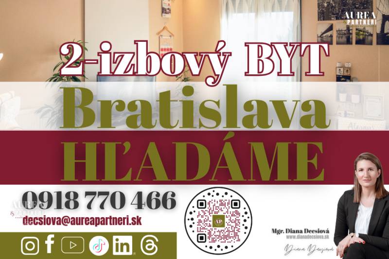 KÚPA 2-ZBOVÝ BYT Bratisalva- hľadáme pre záujemcov z obhliadok - Inzerát hľadá 2-izbový byt v Bratislave Podunajských Biskupiciach, vrátane kontaktov.