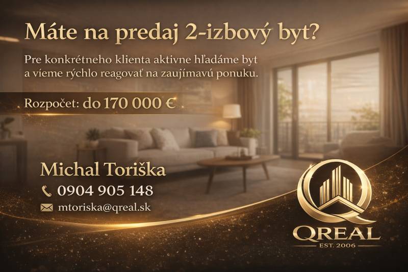 **Hľadáme 2-izbový byt s balkónom** - Inzerát na predaj 2-izbového bytu, kontakt s telefónnym číslom a e-mailom.